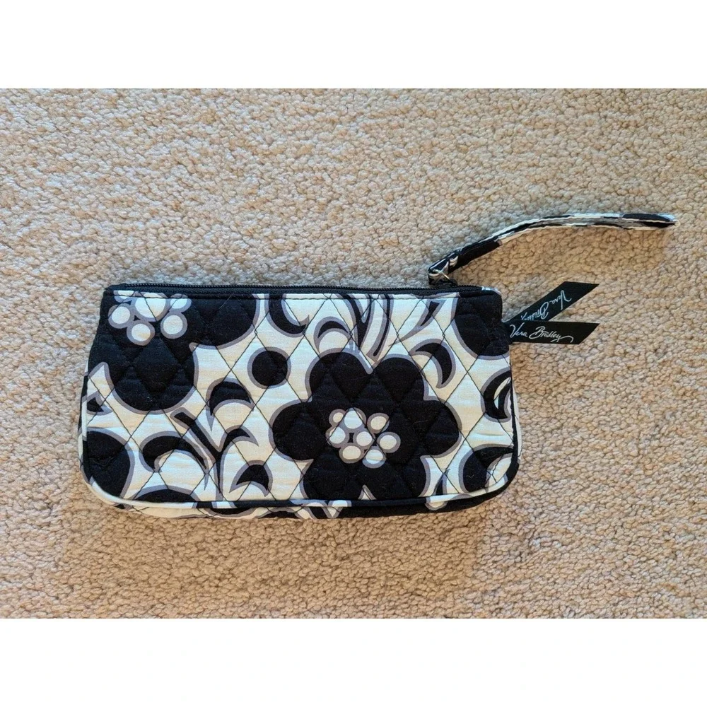 Vera Bradley Hipster‎ Crossbody Bag & Matching Wallet Set Black White Floral